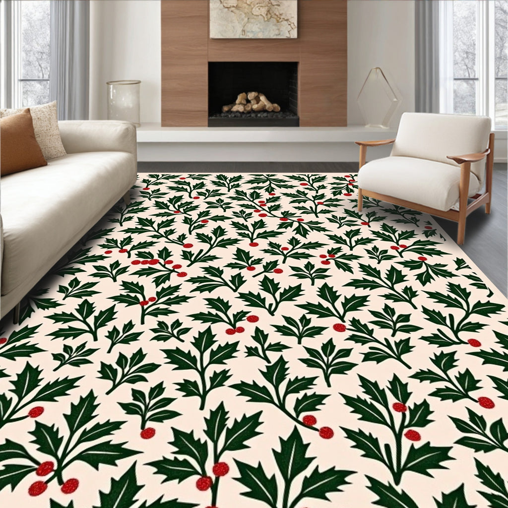 Festive Holly Berry Garland Pattern Rug