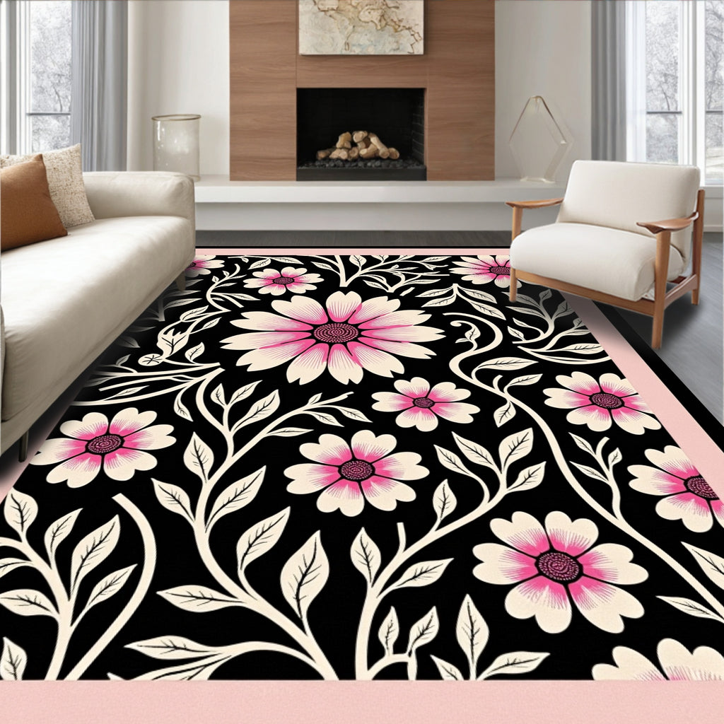 Delicate Pink Floral Vines Rug