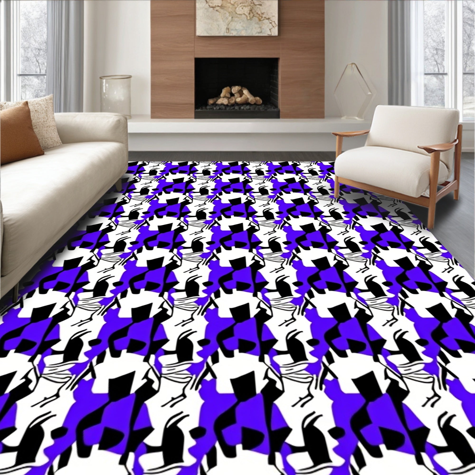 Bold Cobalt Abstract Geometric Stitch Rug