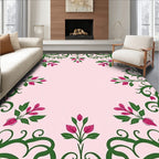 Pink Green Floral Swirl Vine Rug