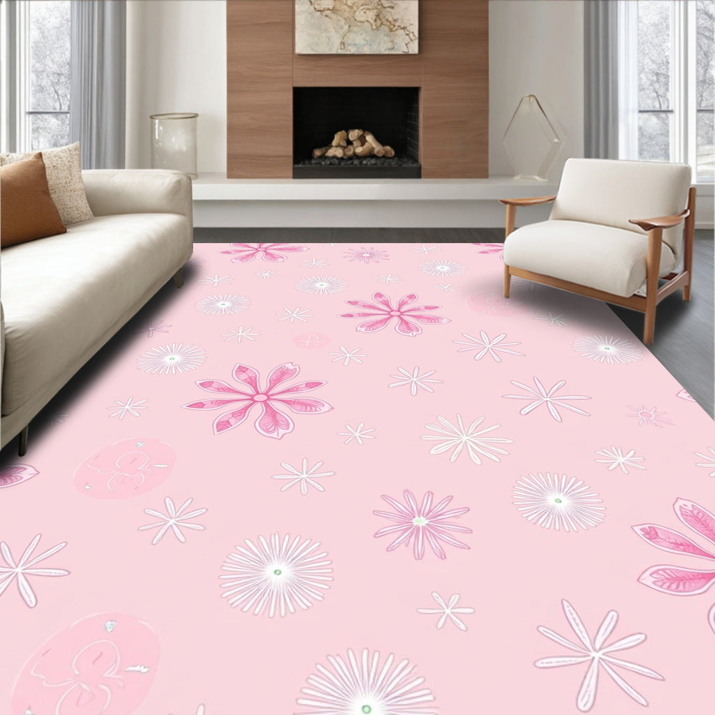 Soft Pink Floral Scatter Rug