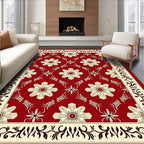 Rich Red Floral Medallion Border Rug