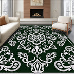 Dark Emerald White Classical Scrollwork Rug