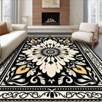 Cream Black Floral Medallion Rug