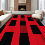 Bold Red Black Plaid Blocks Rug