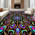 Vibrant Black Floral Medallion Rug