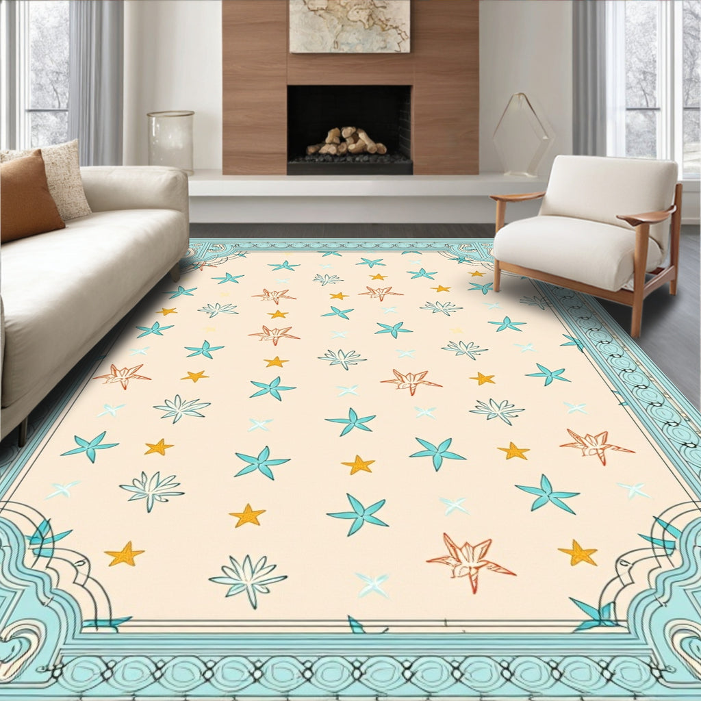 Light Beige Starburst Bordered Rug
