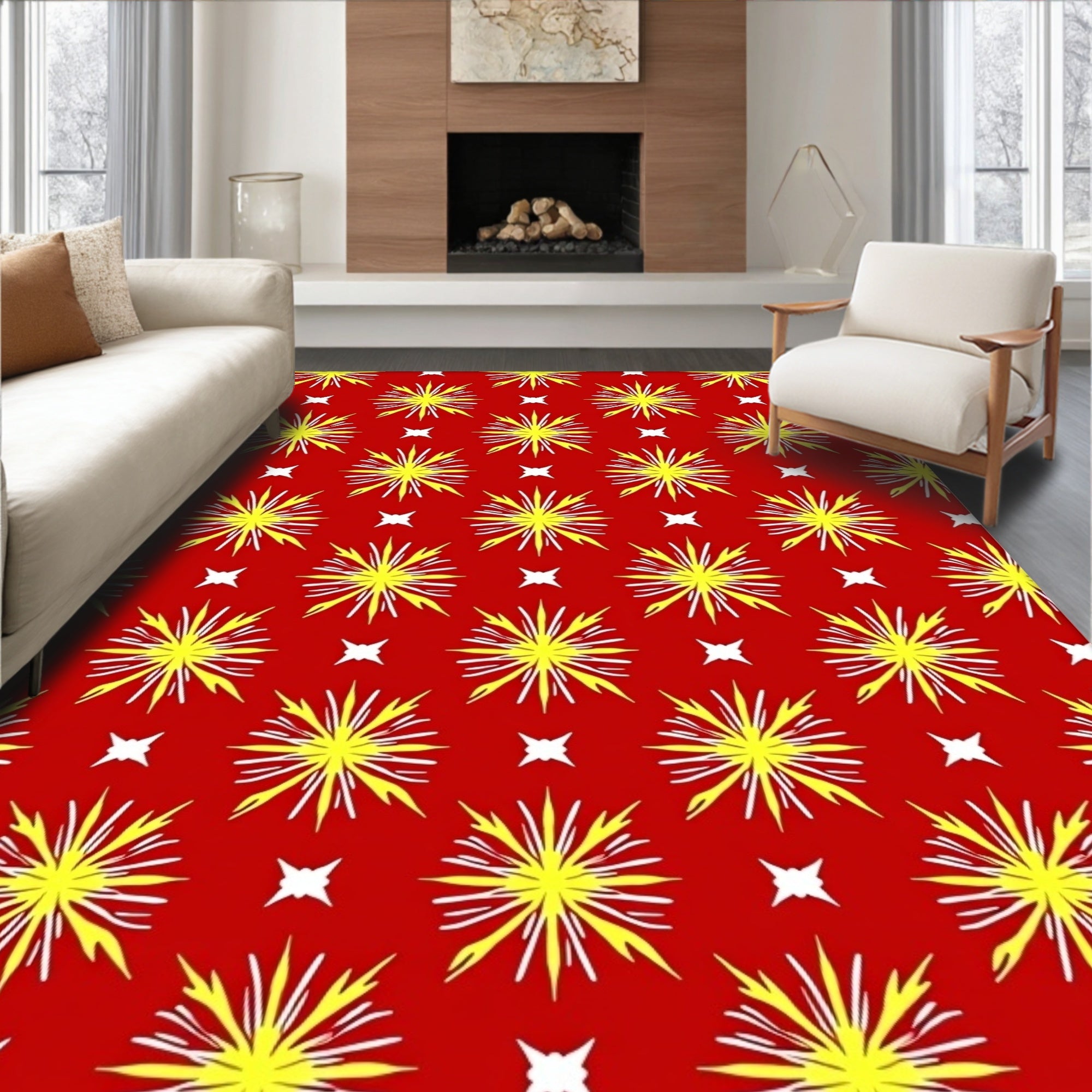 Red Yellow Starburst Medallion Rug