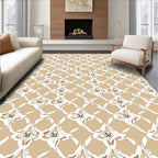 Neutral Taupe Lattice Floral Medallions Rug