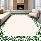 Green Floral Vine Scroll Border Rug