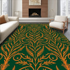 Emerald Orange Scrolling Vine Art Rug