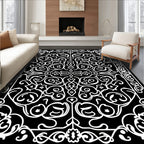 Black White Ornamental Rococo Swirl Rug