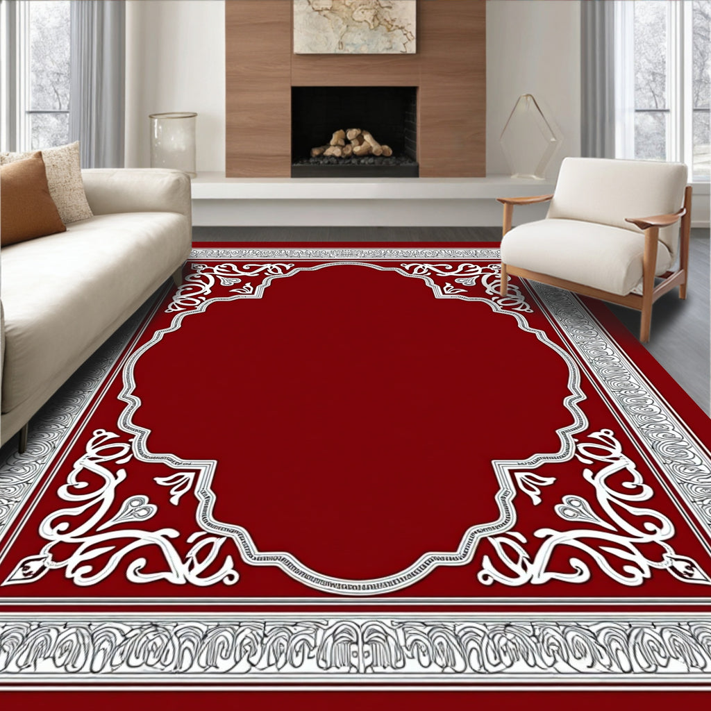 Crimson White Floral Arch Frame Rug