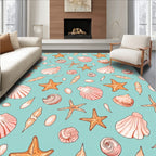 Orange Starfish Seashell Coastal Collage Rug