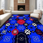 Bold Blue Red Geometric Floral Medallion Rug