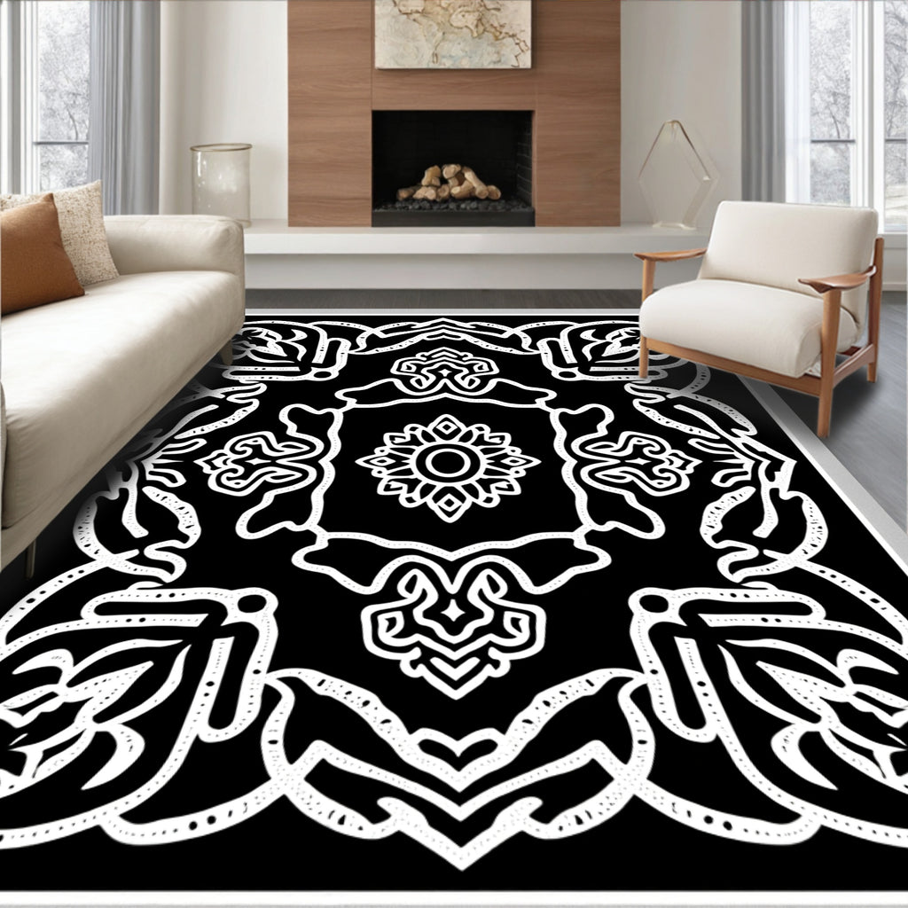 Monochromatic Floral Medallion Lattice Rug