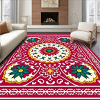 Crimson Teal Floral Medallion Border Rug