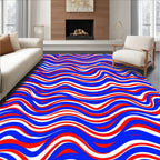 Vibrant Red White Blue Wavy Stripes Rug