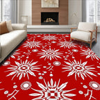Crimson White Exploding Starburst Arrangement Rug