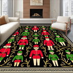 Folk Art Red Green Soldier Motif Rug