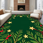 Green Red Gold Star Foliage Garland Rug