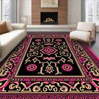 Black Pink Floral Geometric Border Rug