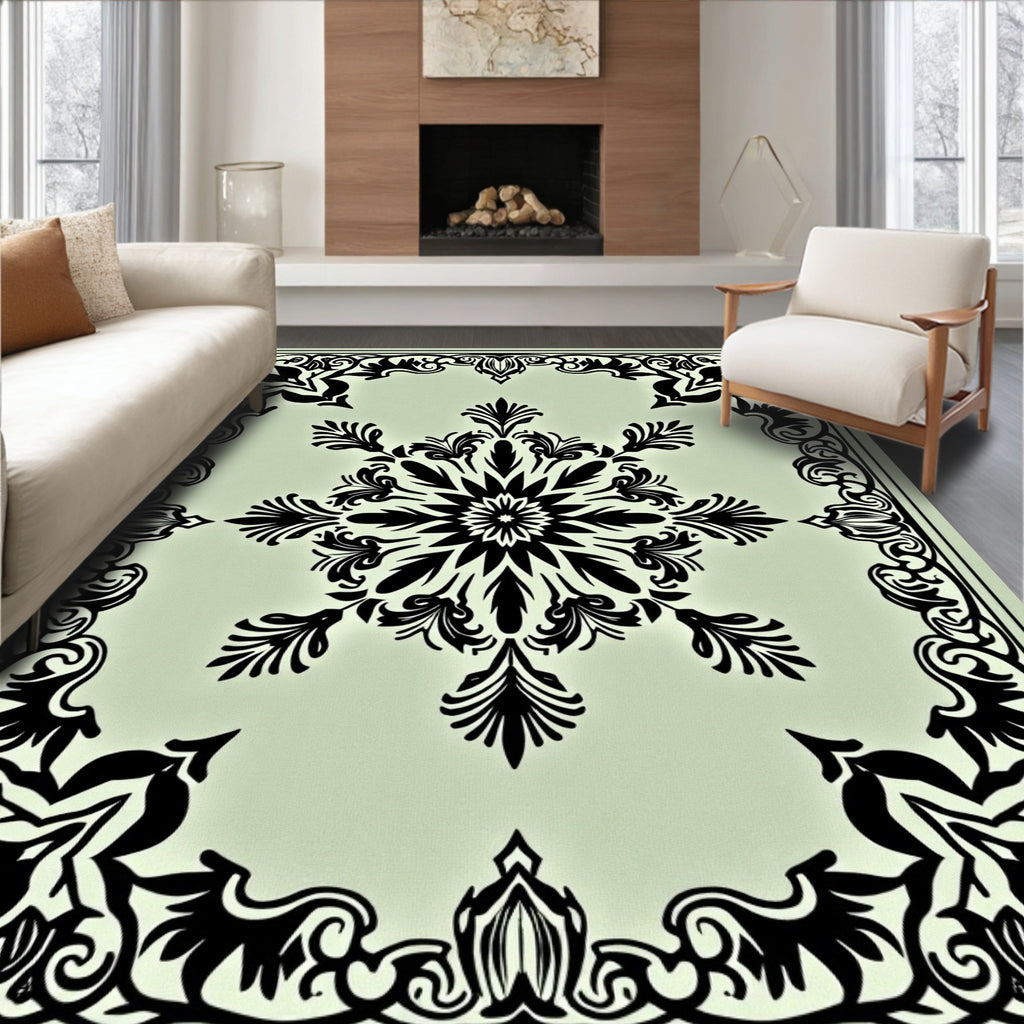 Pale Green Medallion Floral Border Rug