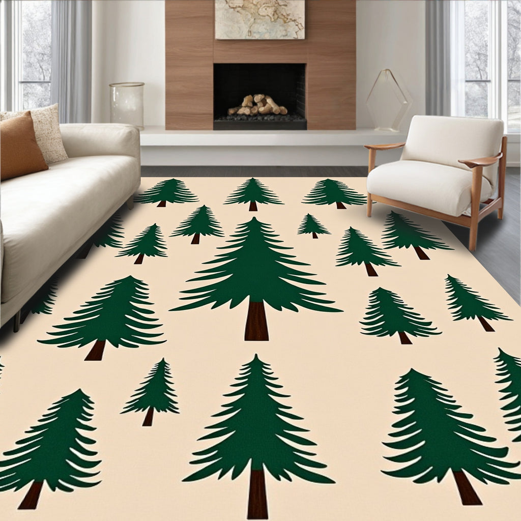 Dark Green Evergreen Forest Repeating Pattern Rug