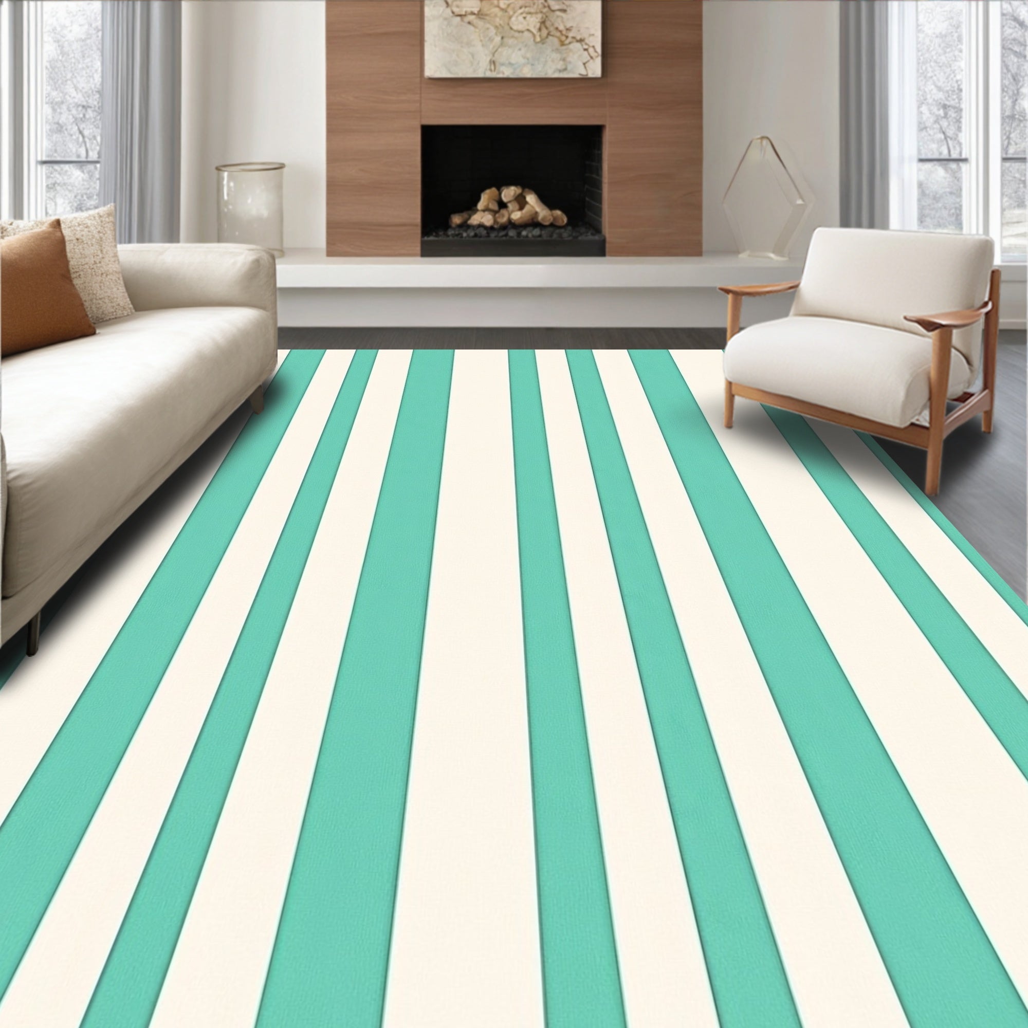 Coastal Mint and Cream Stripe Rug
