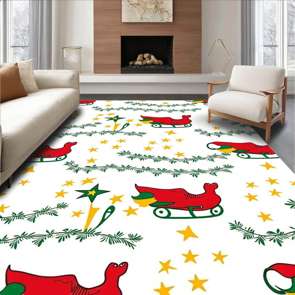 Red Sleighs Yellow Stars Garland Rug