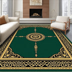 Emerald Green Golden Medallion Border Rug