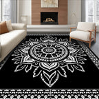 Black White Intricate Mandala Bloom Rug