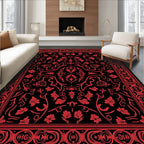 Rich Red Floral Scroll Border Rug