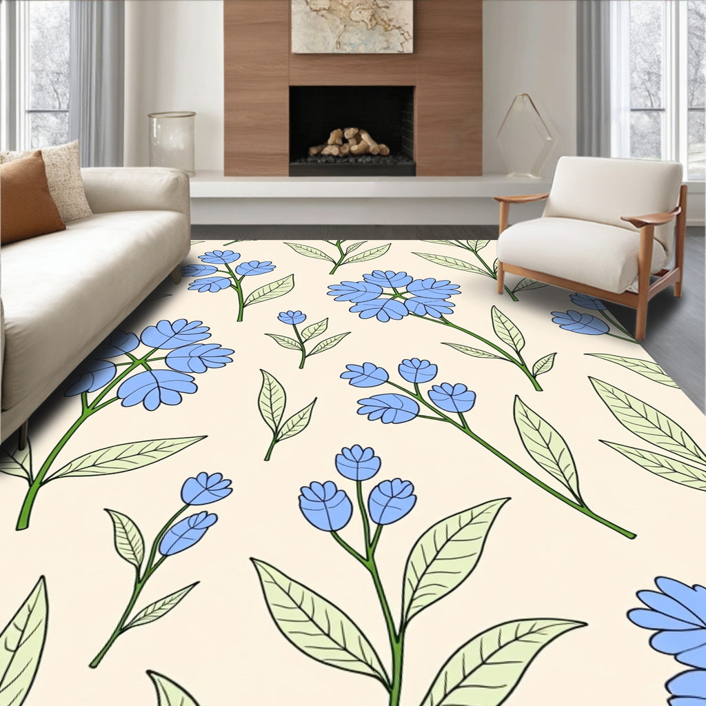 Light Blue Floral Nature Branches Rug