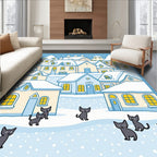 Whimsical Snow Village Cats Rug