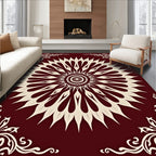 Crimson Cream Radial Mandala Floral Rug