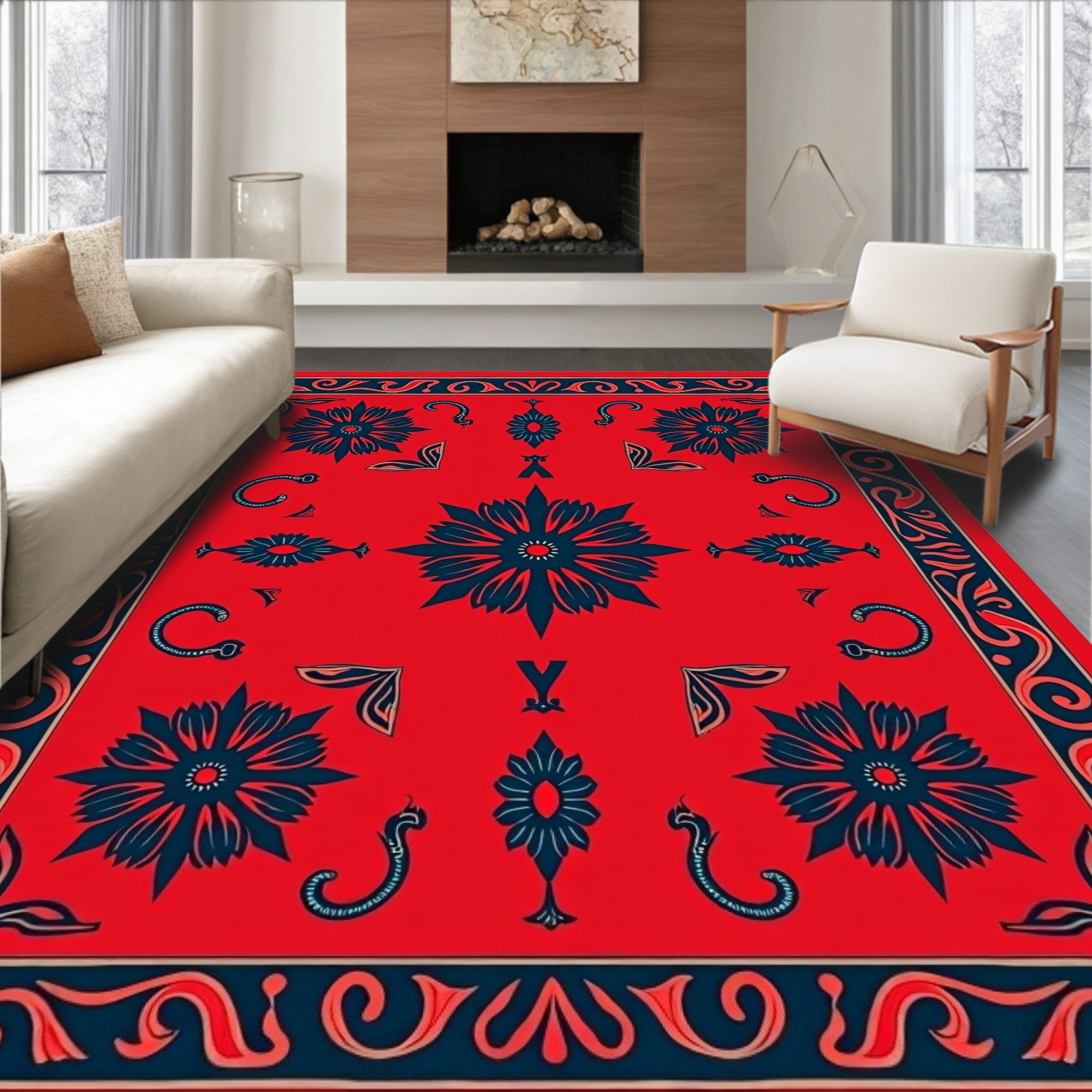 Crimson Floral Diamond Bandana Rug