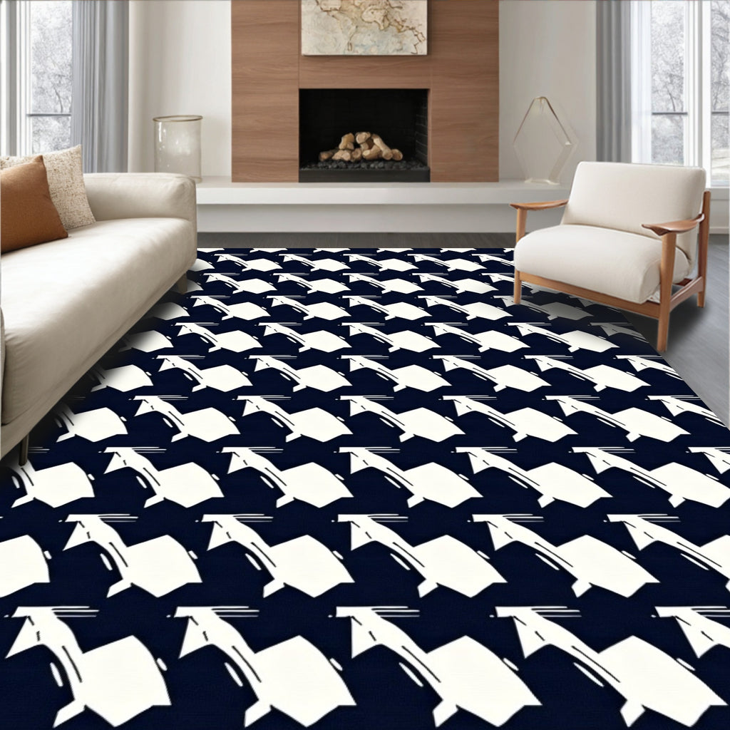 Modern Navy White Abstract Shuttle Rug