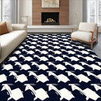 Modern Navy White Abstract Shuttle Rug