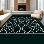 Geometric White Inlay Framing Dark Rug
