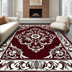 Crimson and Cream Floral Medallion Rug