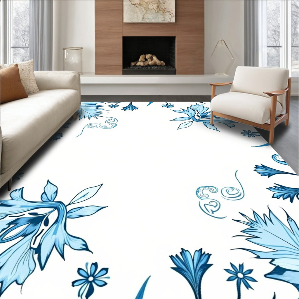 Lush Blue Floral Branches Accent Rug