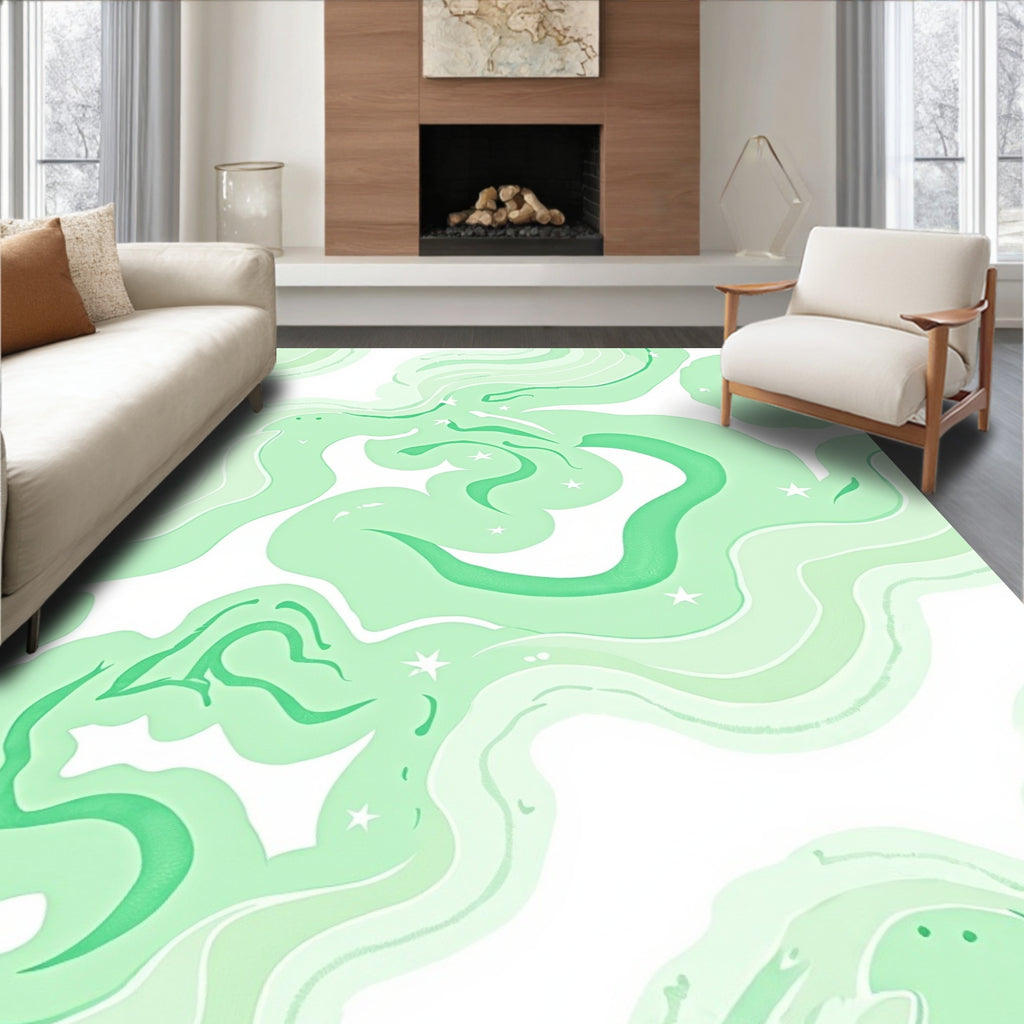Mint Green Swirling Nebula Stars Rug