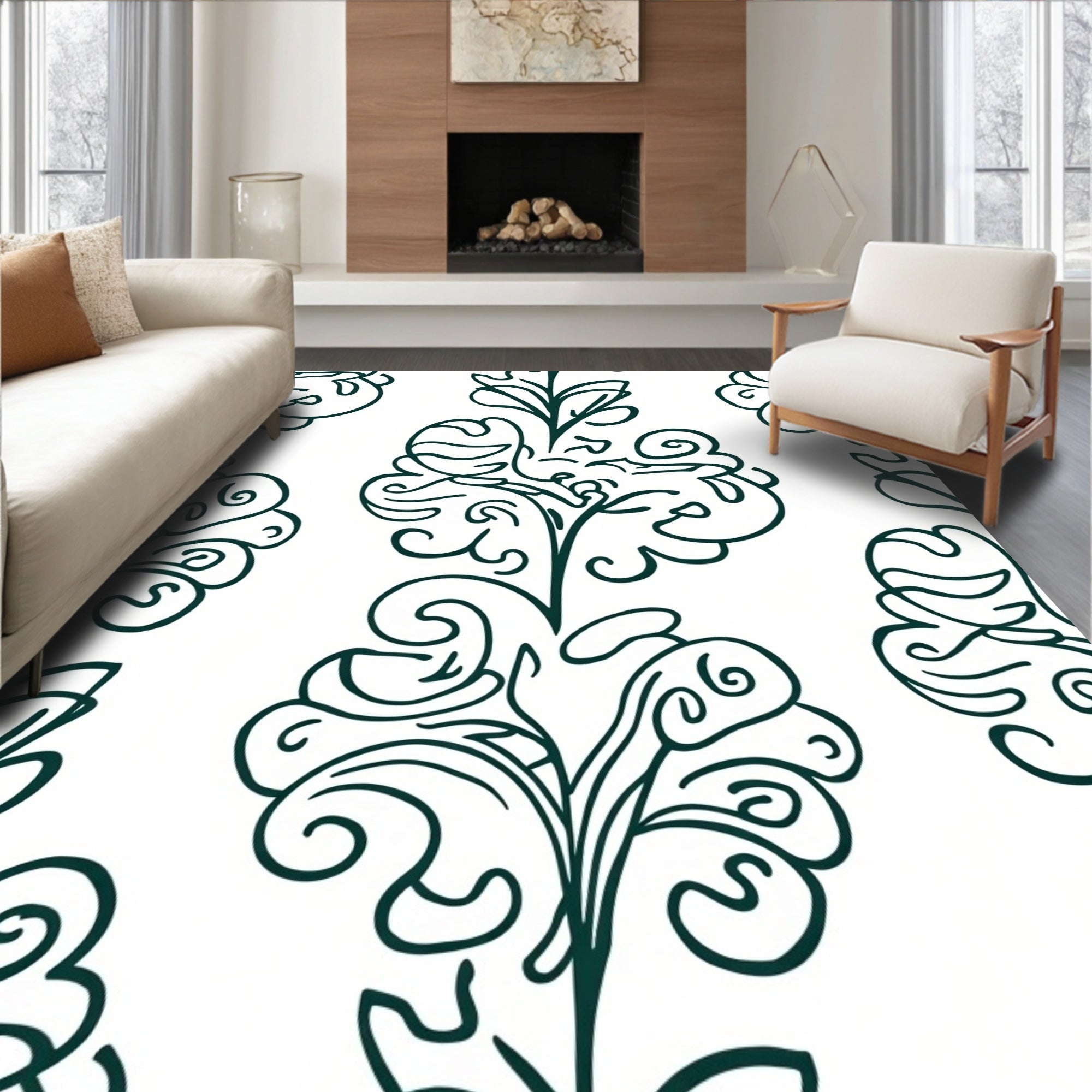 Dark Green Victorian Flourish Scroll Rug