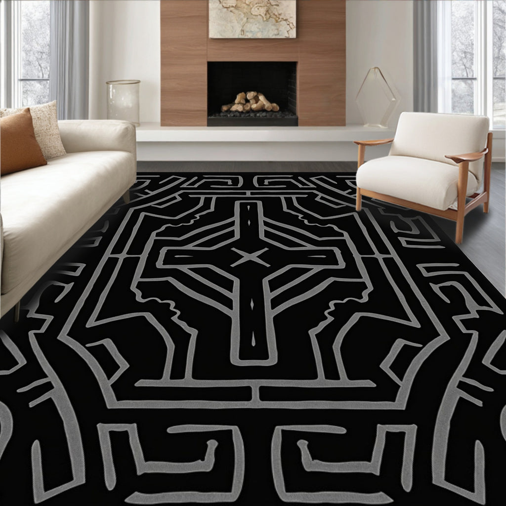 Geometric Black and Gray Profile Rug