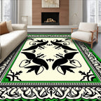 Black Green Ivory Floral Scroll Rug