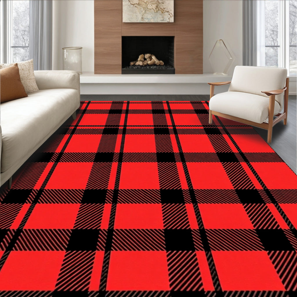 Bold Red Black Plaid Checkered Rug