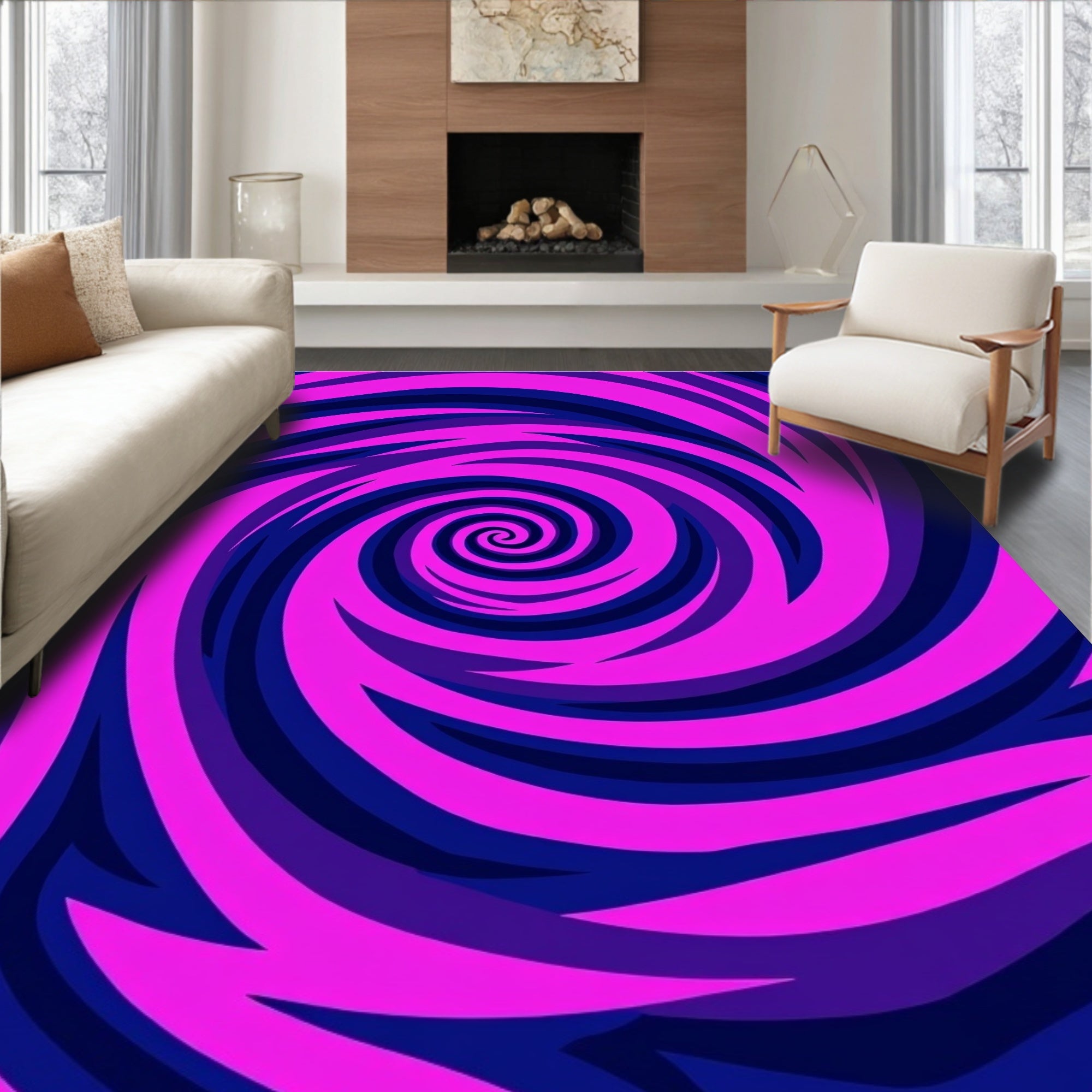 Vibrant Magenta Swirl Spiral Rug