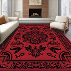 Crimson Black Ornate Floral Medallion Rug