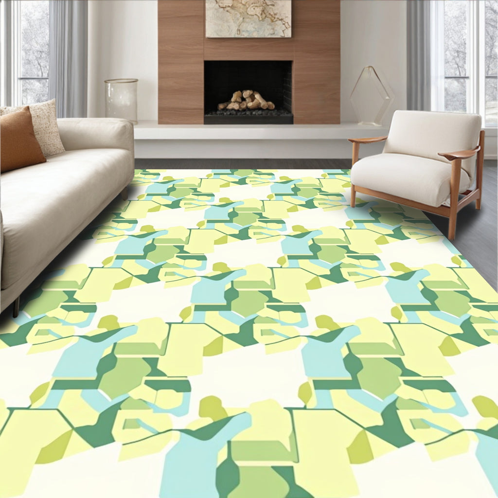 Abstract Geometric Green Blue Shapes Rug